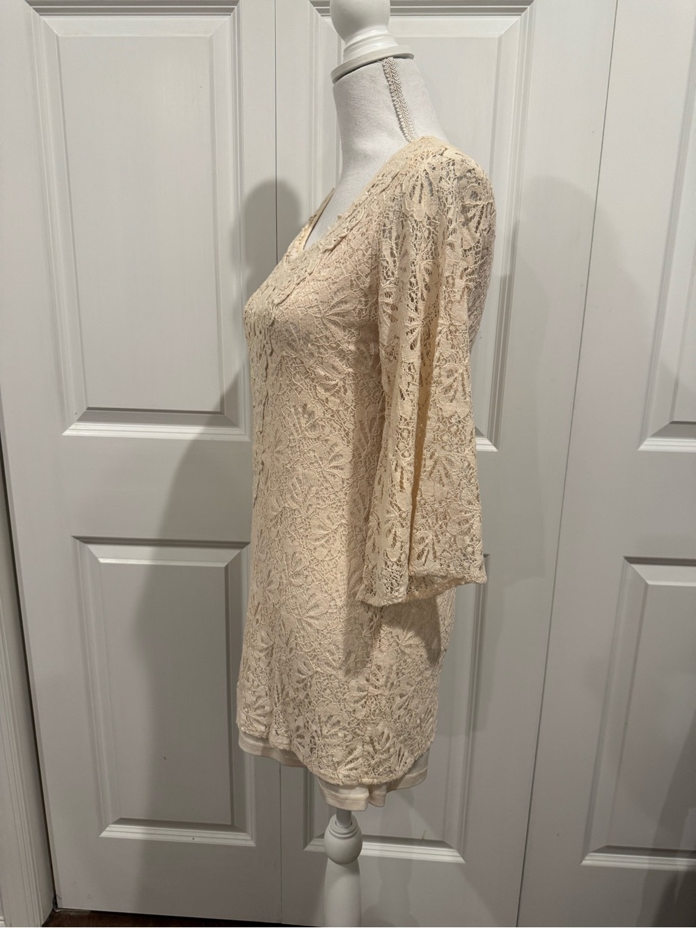 Flying Tomato Cream Lace Bell Sleeve Mini Dress Tunic Boho Cottagecore Size M - Picture 5 of 15